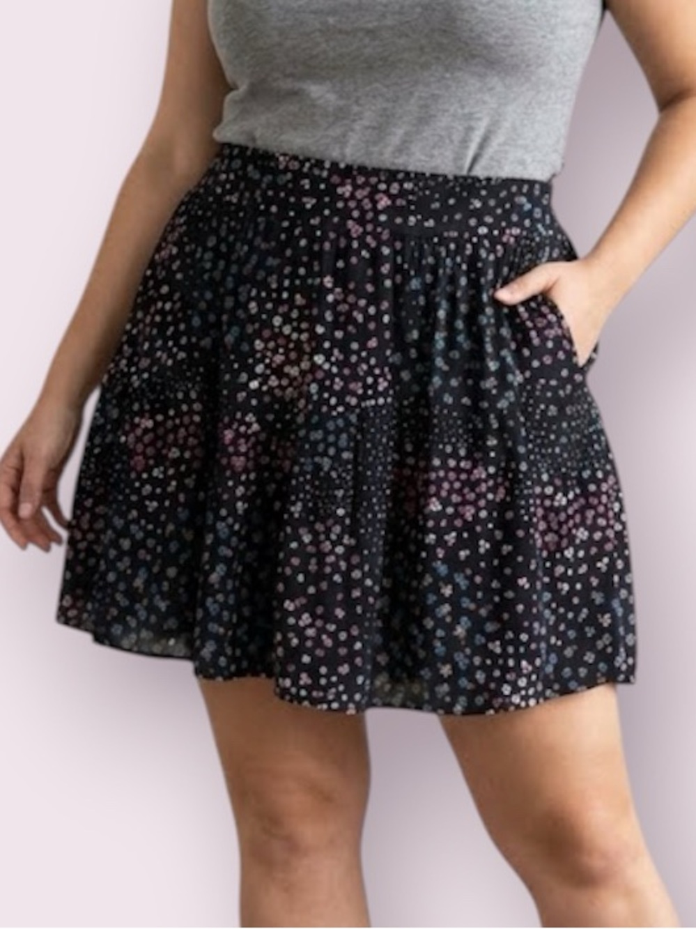 Torrid Black Multicolor Floral Ditsy Print A-Line Skater Mini Skirt Size 10